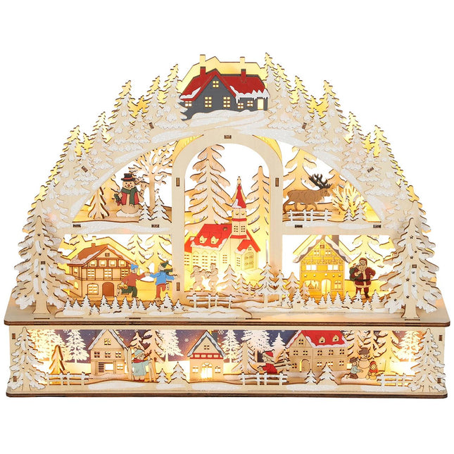 Christmas Village with LED Lights, 45 cm, Wood