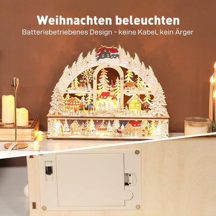 Christmas Village with LED Lights, 45 cm, Wood