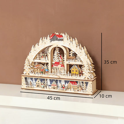 Christmas Village with LED Lights, 45 cm, Wood