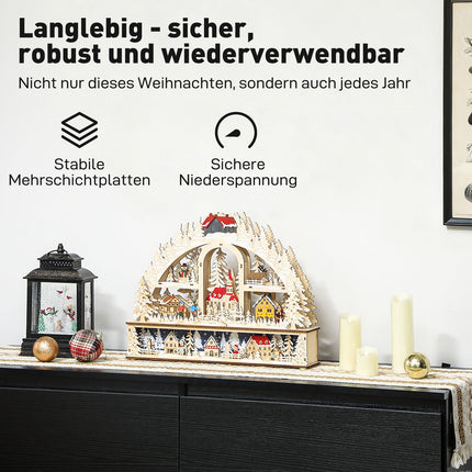 Christmas Village with LED Lights, 45 cm, Wood