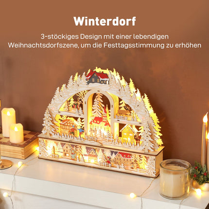 Christmas Village with LED Lights, 45 cm, Wood