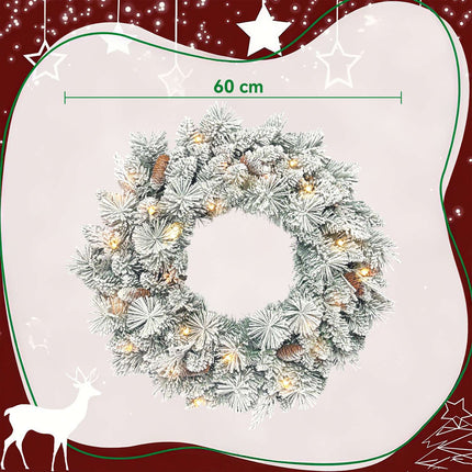Christmas Wreath with LED Lights, Pinecones, 60cm