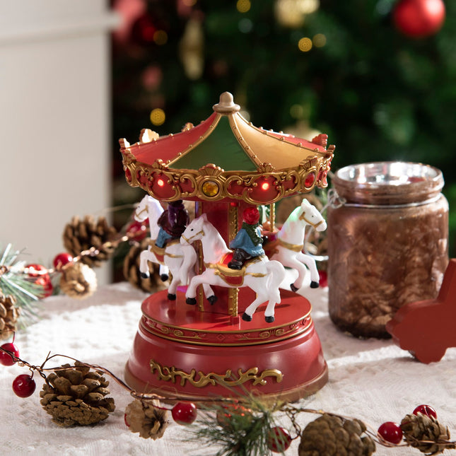 Christmas music box Carousel, LED & Rotating, 13x18.5 cm