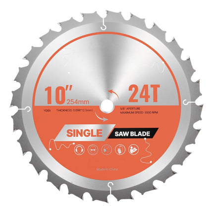 Circular Saw Blade, 10 Inch 24T, 5/8 Inch Arbor, Wood