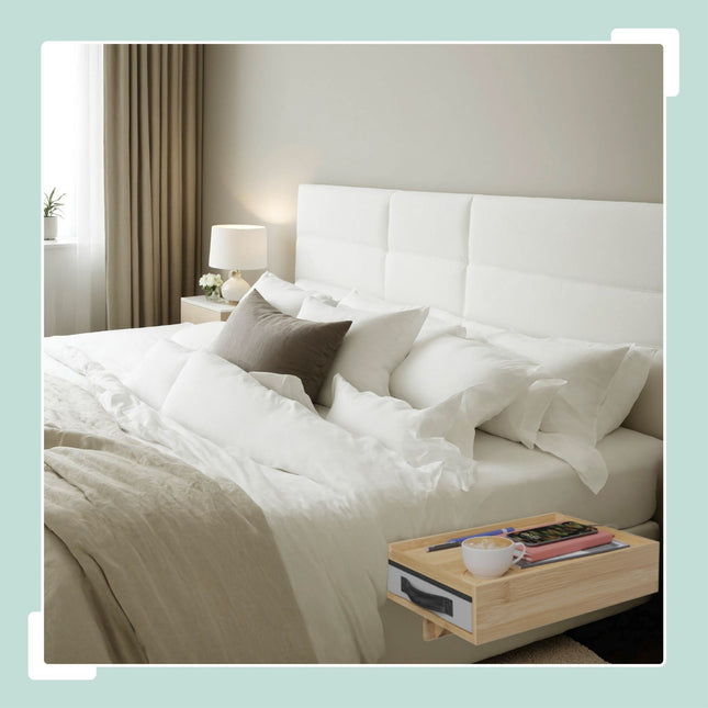 Clamp-On Bamboo Bedside Tables, Set of 2 with Drawer