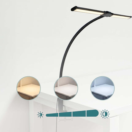 Clamp-On LED Desk Lamp, 61cm Dual Head USB Dimmable