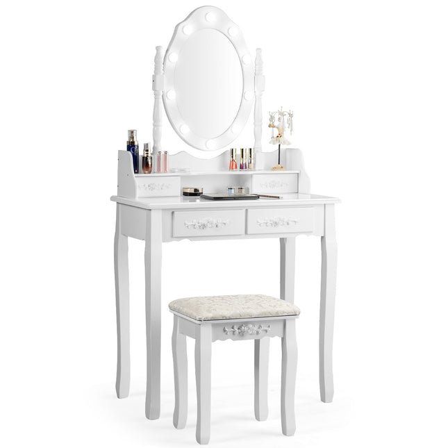 Classic dressing table set with stool LED bulbs cosmetic table 75 x 40 x 146 cm white