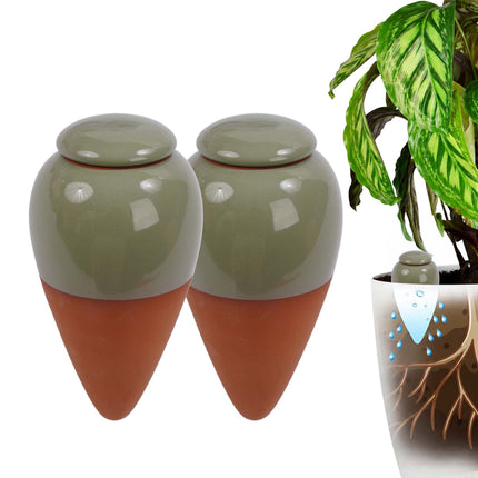 Clay Watering Cones with Lids, 350ml, 2-Pack, Sage