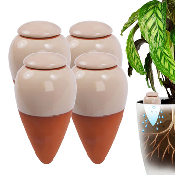 Clay Watering Cones with Lids, 350ml, Beige, 4-Pack