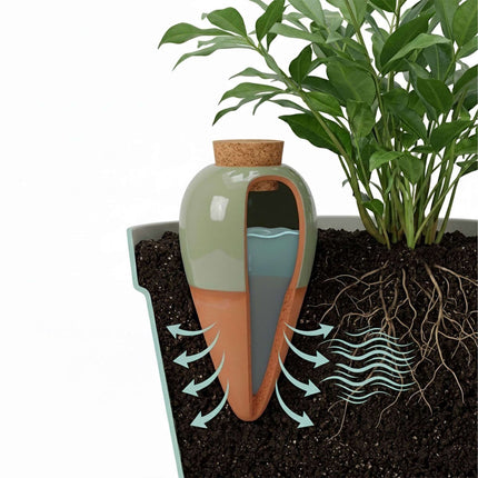 Clay Watering Cones with Lids, 350ml, Sage, 2-Pack