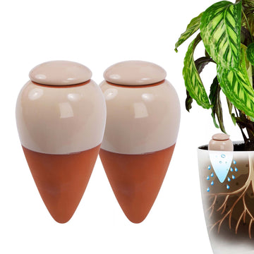 Clay Watering Cones with Lids, 350ml, Set of 2 - Beige