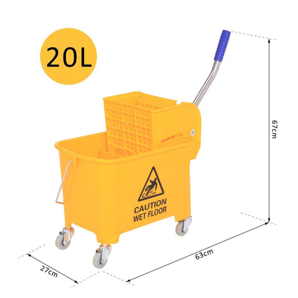 Mobile cleaning trolley – 20L, two chambers, yellow