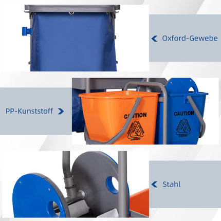 Cleaning Cart with Mop Press, 3-Tier, 2x18L Buckets