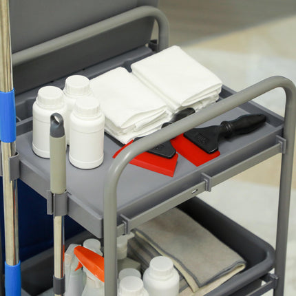 Cleaning Cart with Mop Press, 3-Tier, 2x18L Buckets