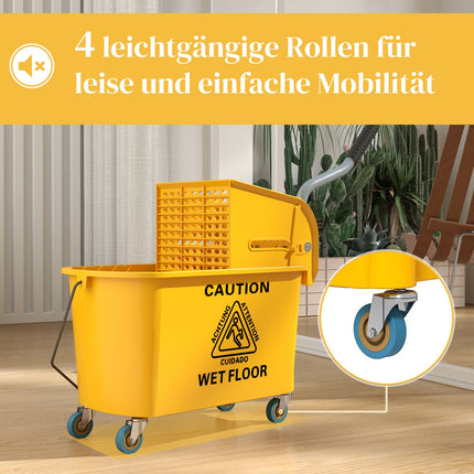 Cleaning Cart with Wheels, 20L Capacity, Yellow
