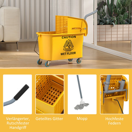 Cleaning Cart with Wheels, 20L Capacity, Yellow