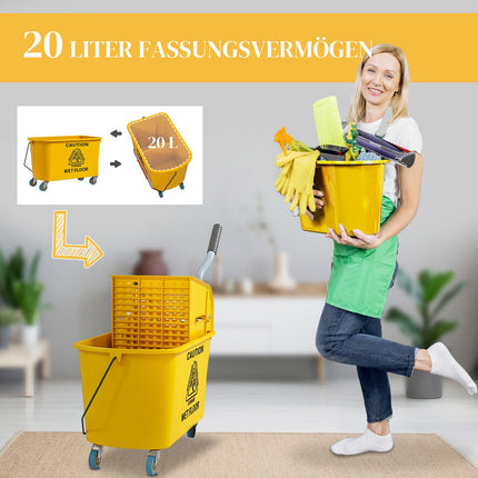 Cleaning Cart with Wheels, 20L Capacity, Yellow