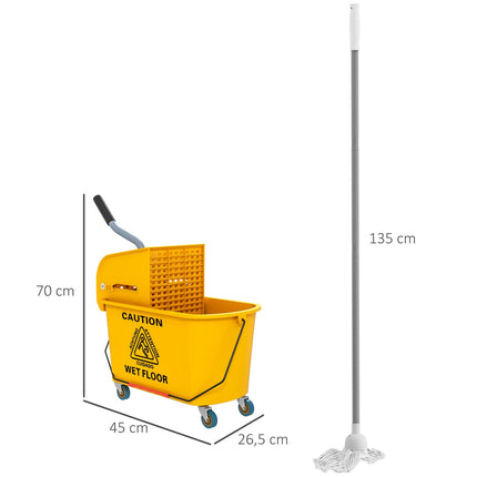 Cleaning Cart with Wheels, 20L Capacity, Yellow