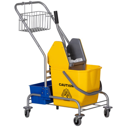 Cleaning Cart with Wringer, 25L Capacity, 4 Wheels, Yellow