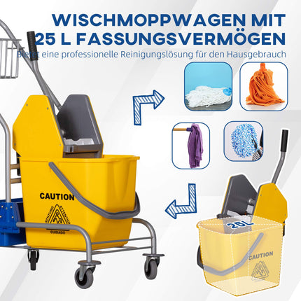 Cleaning Cart with Wringer, 25L Capacity, 4 Wheels, Yellow