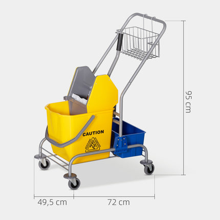 Cleaning Cart with Wringer, 25L Capacity, 4 Wheels, Yellow