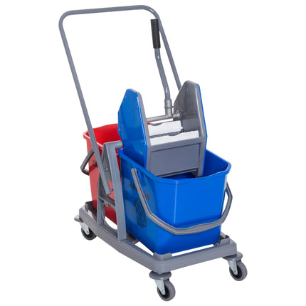Cleaning trolley with double buckets & wheels, metal/PP