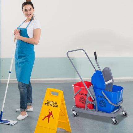 Cleaning trolley with double buckets & wheels, metal/PP