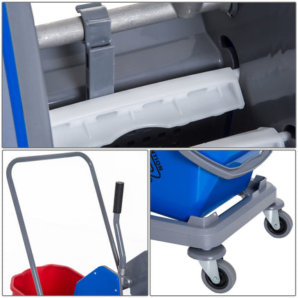 Cleaning trolley with double buckets & wheels, metal/PP