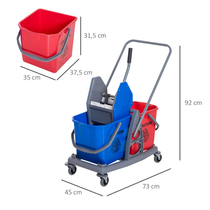 Cleaning trolley with double buckets & wheels, metal/PP