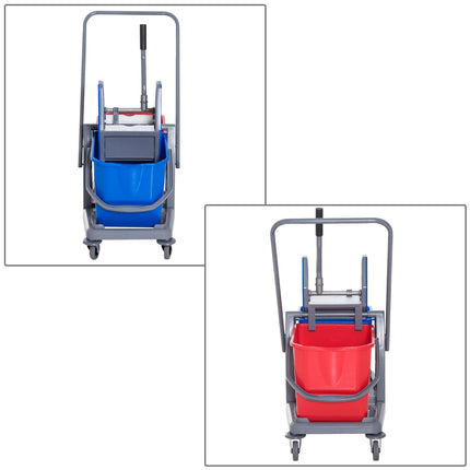 Cleaning trolley with double buckets & wheels, metal/PP