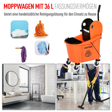 Cleaning trolley with swivel system, 36L - Black/Orange