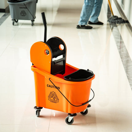 Cleaning trolley with swivel system, 36L - Black/Orange