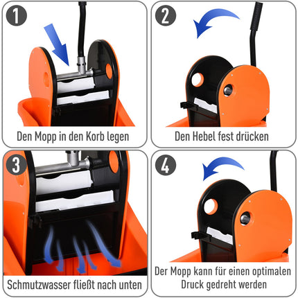 Cleaning trolley with swivel system, 36L - Black/Orange