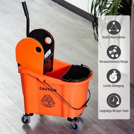 Cleaning trolley with swivel system, 36L - Black/Orange