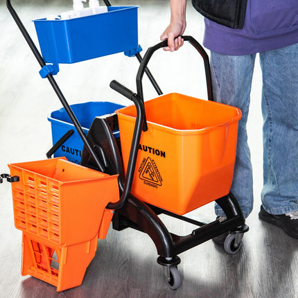 Professional cleaning trolley with jaw press and double buckets