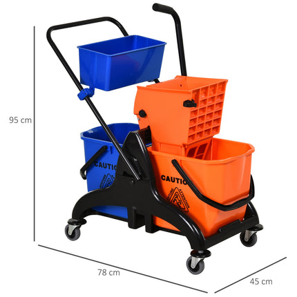Professional cleaning trolley with jaw press and double buckets