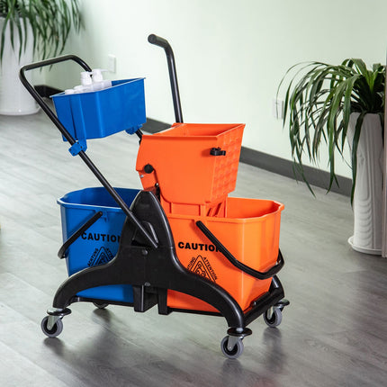 Professional cleaning trolley with jaw press and double buckets