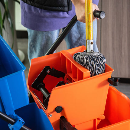 Professional cleaning trolley with jaw press and double buckets