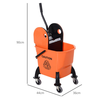 Poetswagen, poetswagen met wringer, 26 liter schoonmaakemmer, verrijdbare emmer, veegwagen, haak voor dweil, huishoudwagen met 4 wielen, oranje Aosom