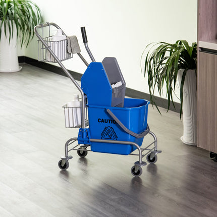 Cleaning trolley with press, 26L bucket + storage basket