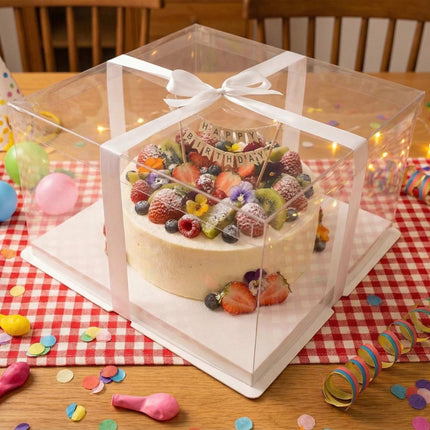 Clear Cake Boxes, Set Of 2 With Lids And Satin Ribbon