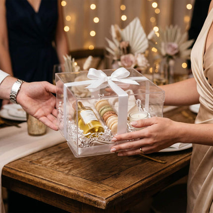 Clear Cake Boxes, Set Of 2 With Lids And Satin Ribbon