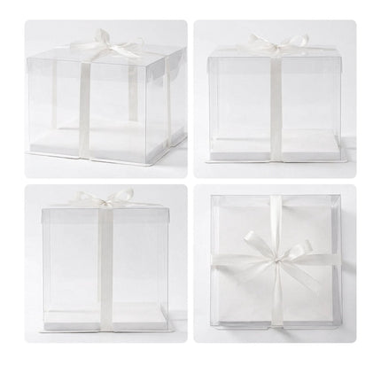 Clear Cake Boxes, Set Of 2 With Lids And Satin Ribbon