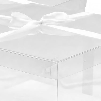 Clear Cake Boxes, Set Of 2 With Lids And Satin Ribbon