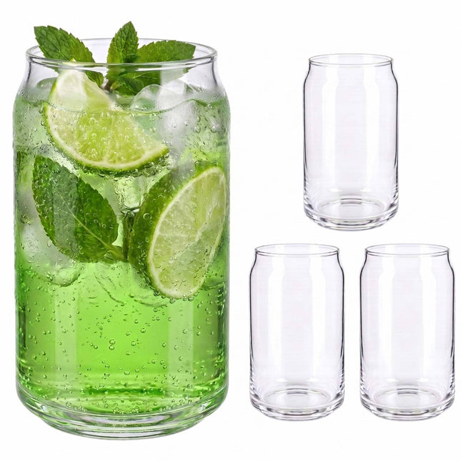 Clear Can-Shaped Long Drink Glasses, Set of 4