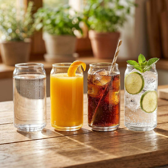 Clear Can-Shaped Long Drink Glasses, Set of 4