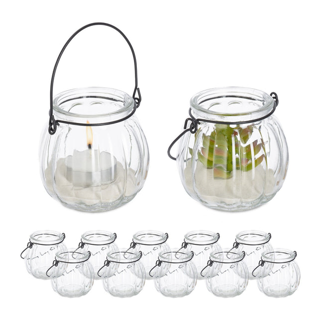Clear Glass Candle Lanterns, Set of 12 for Decor