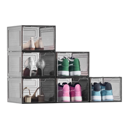 Clear Shoe Storage Boxes, 6-Pack, Magnetic Door, Fits Size 13
