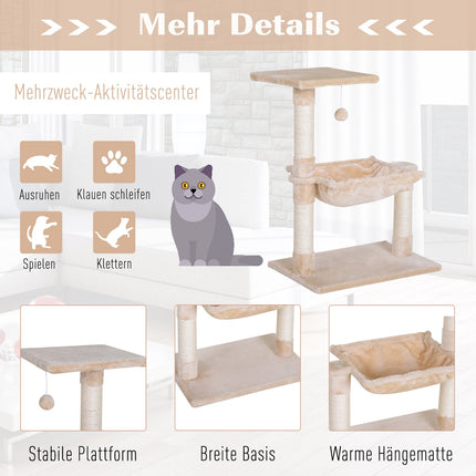 Cat tree scratching post with sisal and plush hammock 50cm