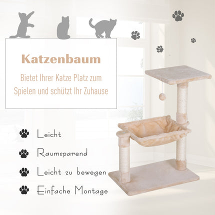 Cat tree scratching post with sisal and plush hammock 50cm